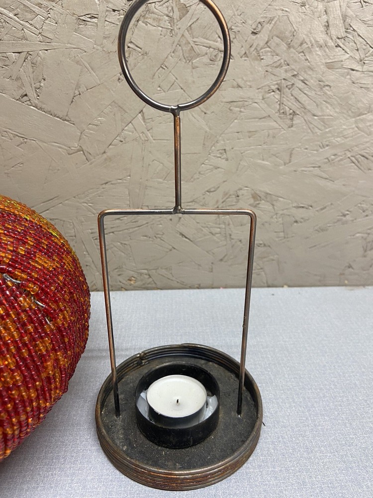 Beaded Orange & Yellow Beaded Round Tea Light Holder