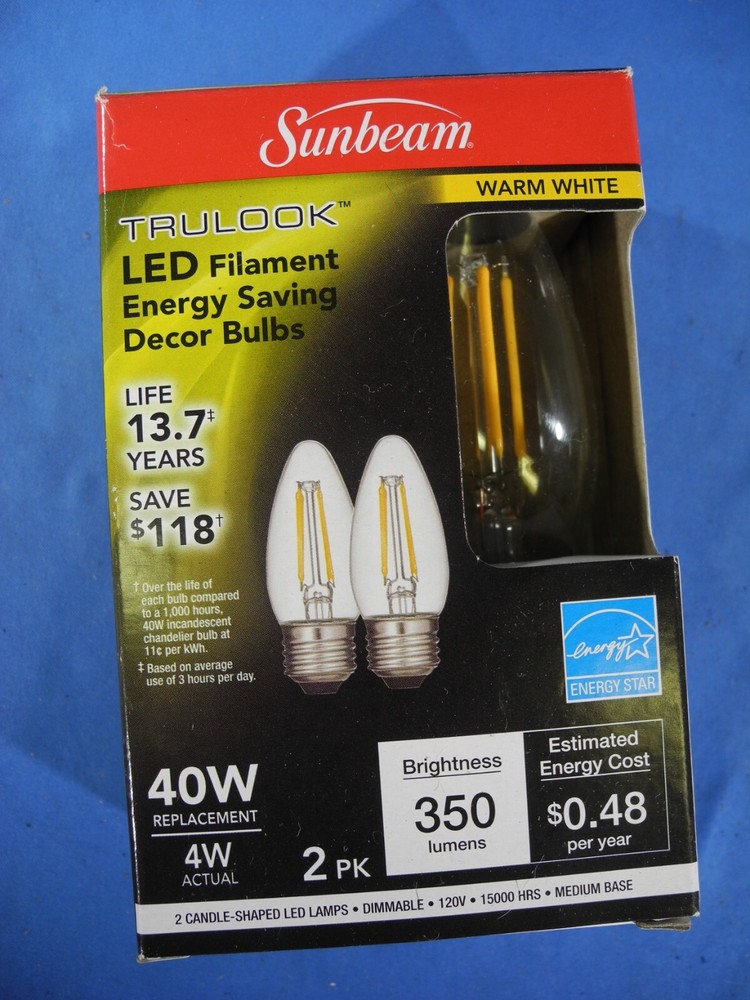 Sunbeam LED Dimmable Decorative Candle E26 Medium Base Warm White 2 Bulbs Total