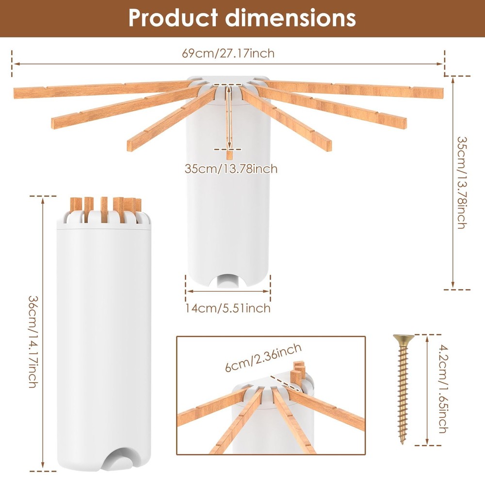 Wall Mounted Clothes Drying Rack, Collapsible Laundry Rack with 7 Adjustable ...