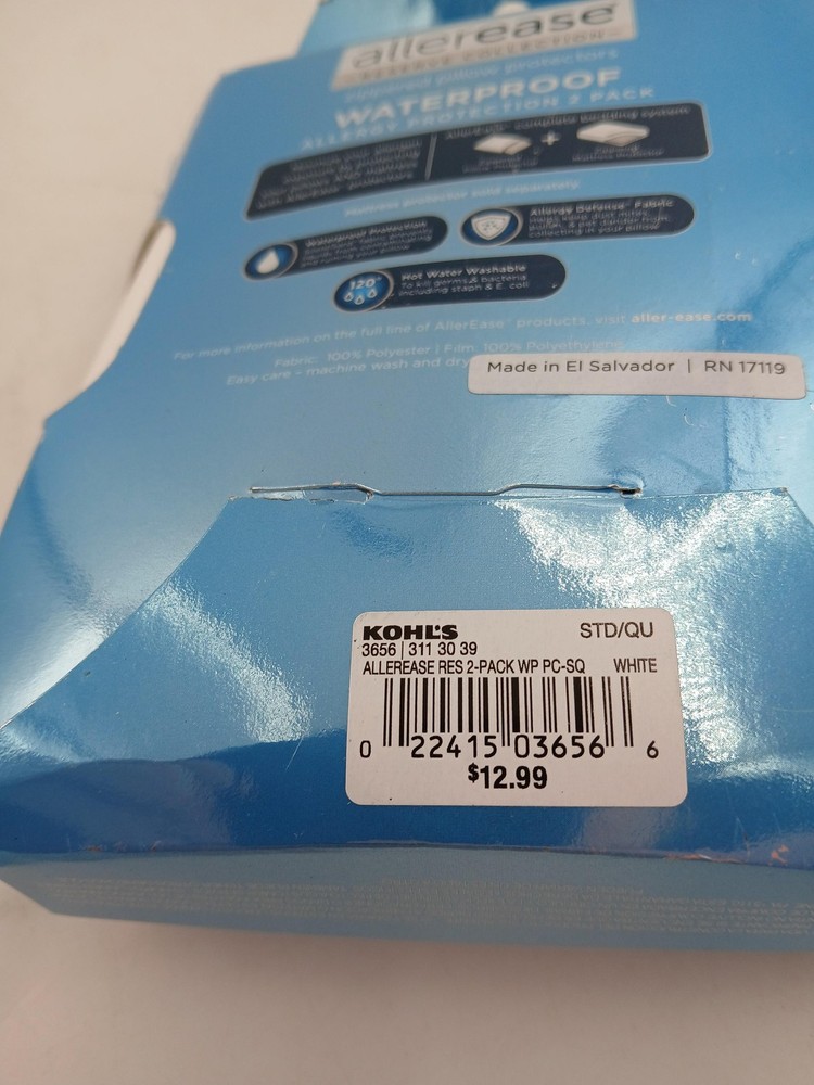 AllerEase Reserve Pillow Protectors Standard/Queen Waterproof White 2 Pack Set