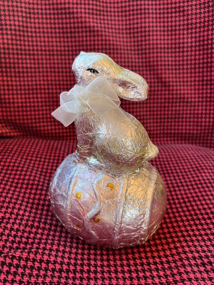 Faux Foil Large Easter Bunny sitting on an Easter Egg