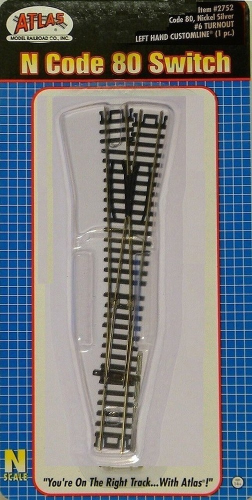 Atlas N Scale Code 80 Custom #6 Left-Hand Turnout/Switch Model Train Track