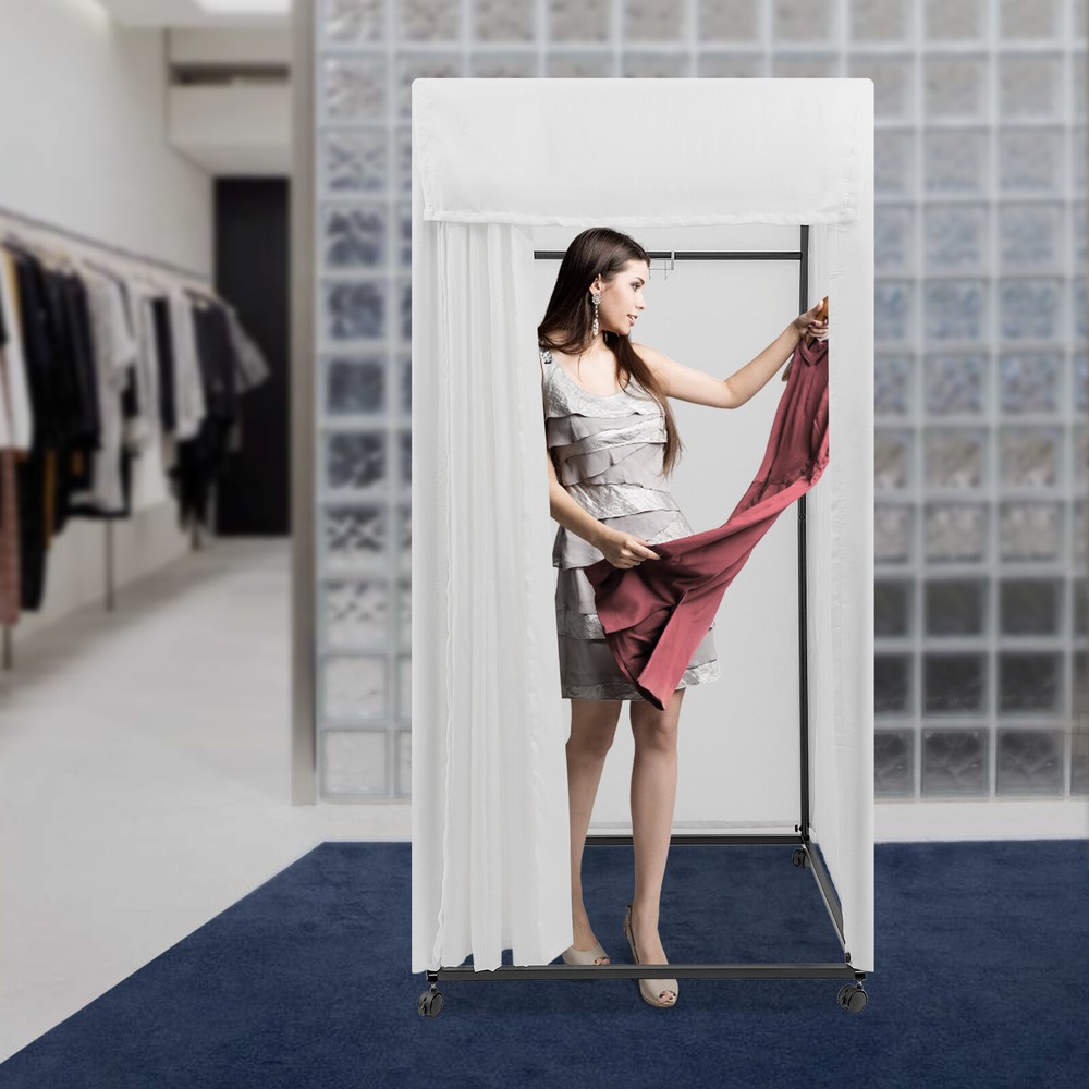 4-Wheels Portable Rectangular Dressing Room Freestanding Movable Fitting Room