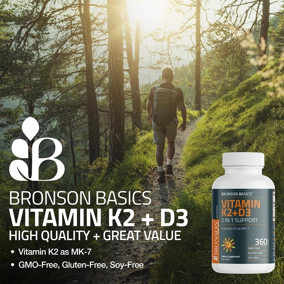 Bronson Vitamin K2 D3 (MK7) Supplement Non-GMO Formula 120 Count (Pack of 1)
