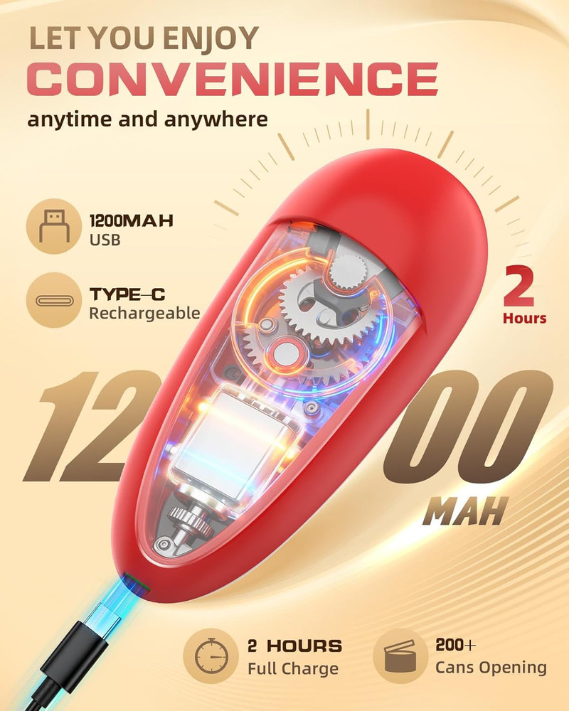 One Touch Rechargeable Can Opener Fits All Can Sizes with Indicator Light, Elect