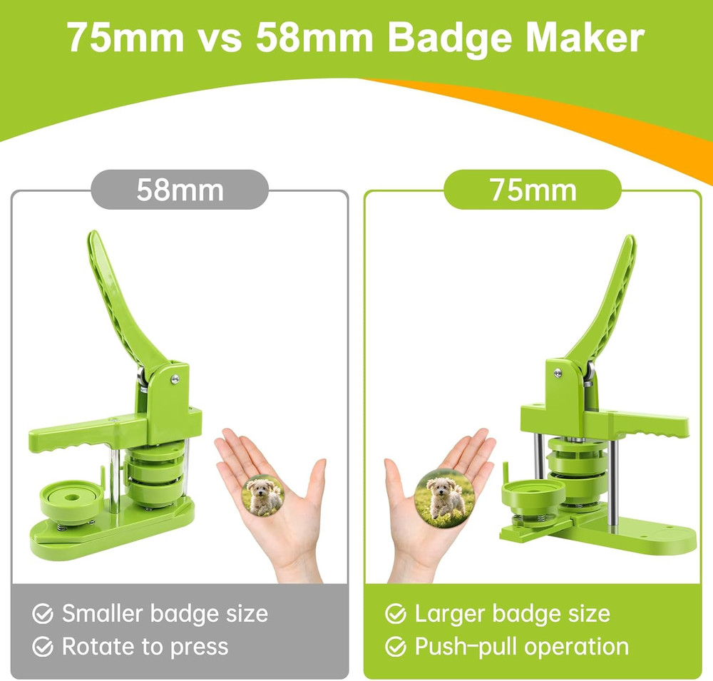 Button Maker Machine 75mm (3 in) Installation-Free, DIY Button Pin Maker Machine