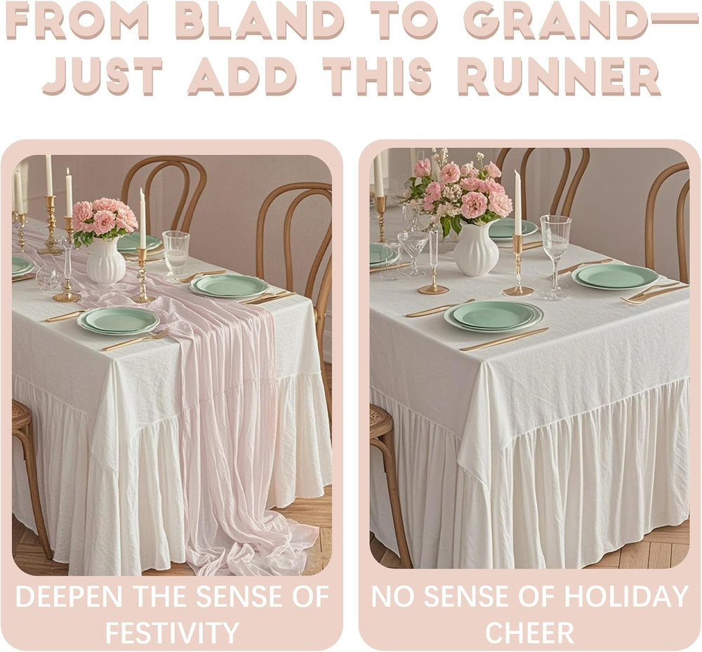 Easter Cheesecloth Table Runner - Grayish Pink Spring Boho Table Cloth for Brida