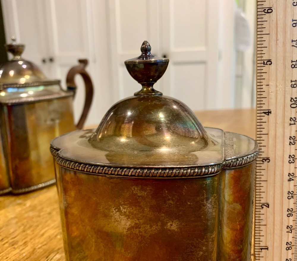 Antique Silver-Plated Hinged Tea Pot and Tea/Sugar Container
