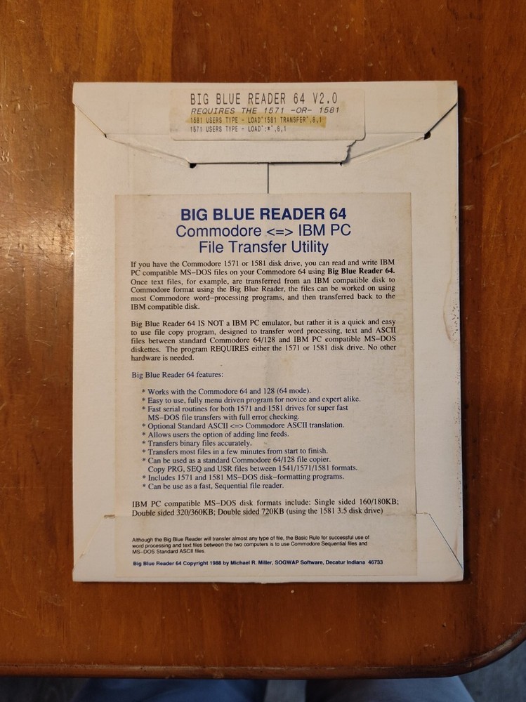 Big Blue Reader 64 Commodore IBM MS-DOS File Transfer Utility on 5.25 disk