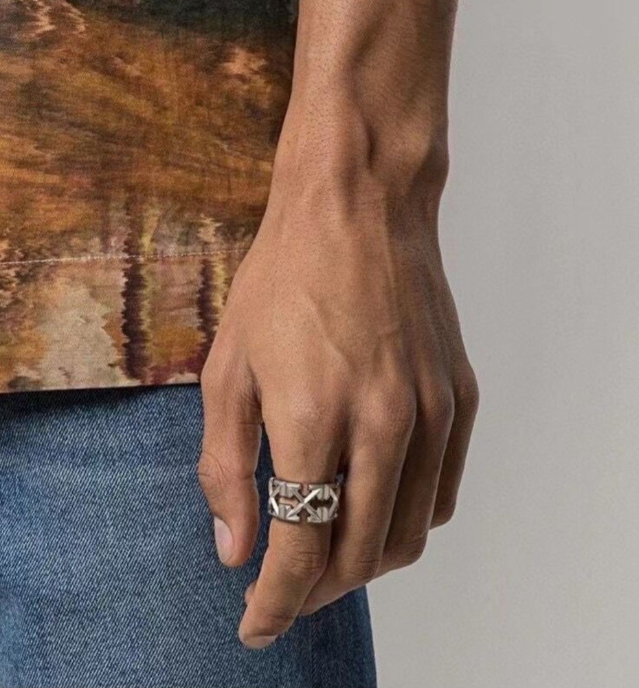 925 Sterling Silver Off-White Arrow Logo Adjustable Ring