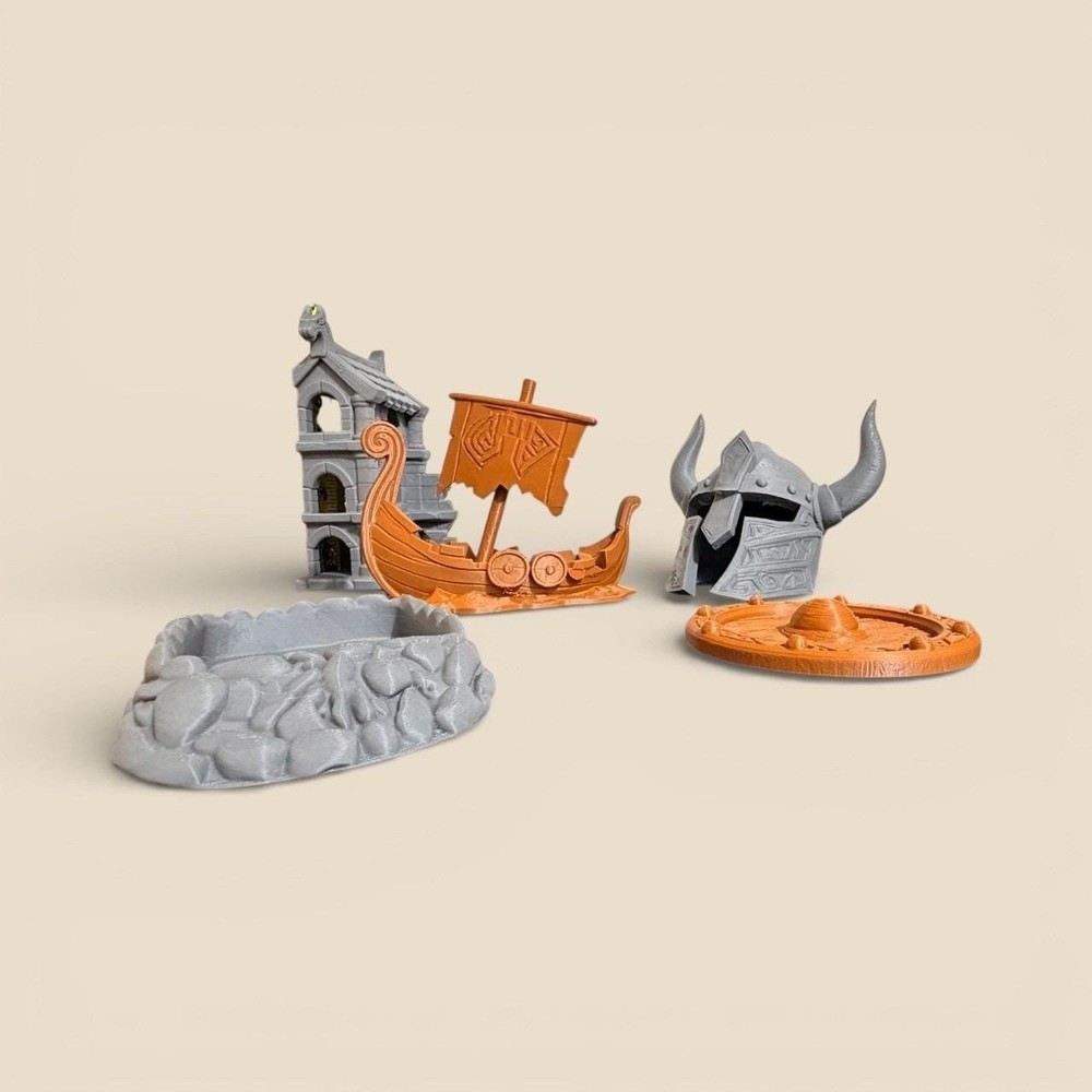Viking Reptile Décor Set Helmet Hide Tower Shield & Stone Dish