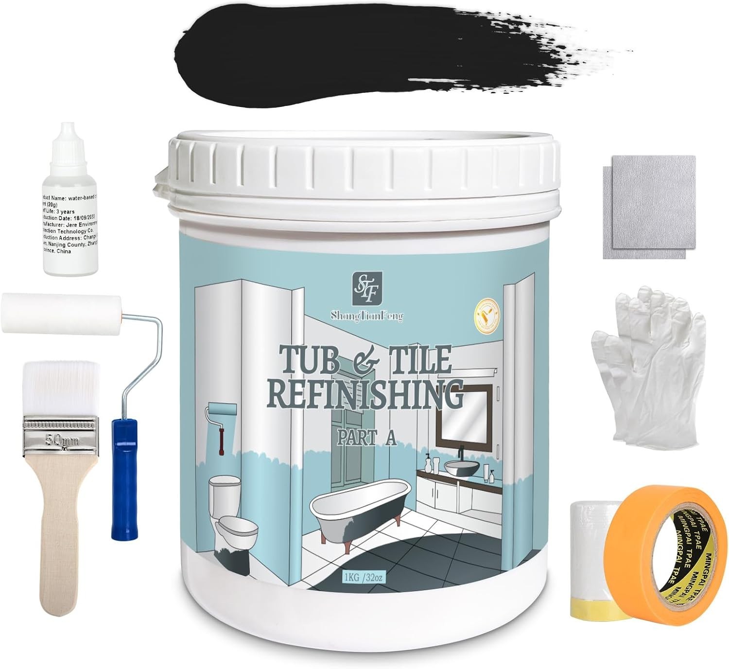 32Oz Black tub and tile Paint Refinishing Kit Bathtub Bathroom wall Paint Low Od