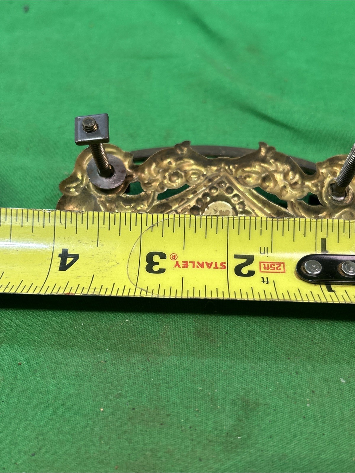 Two ANTIQUE Brass Pressed Drawer Pull Furniture Hardware Circle Metal Bail