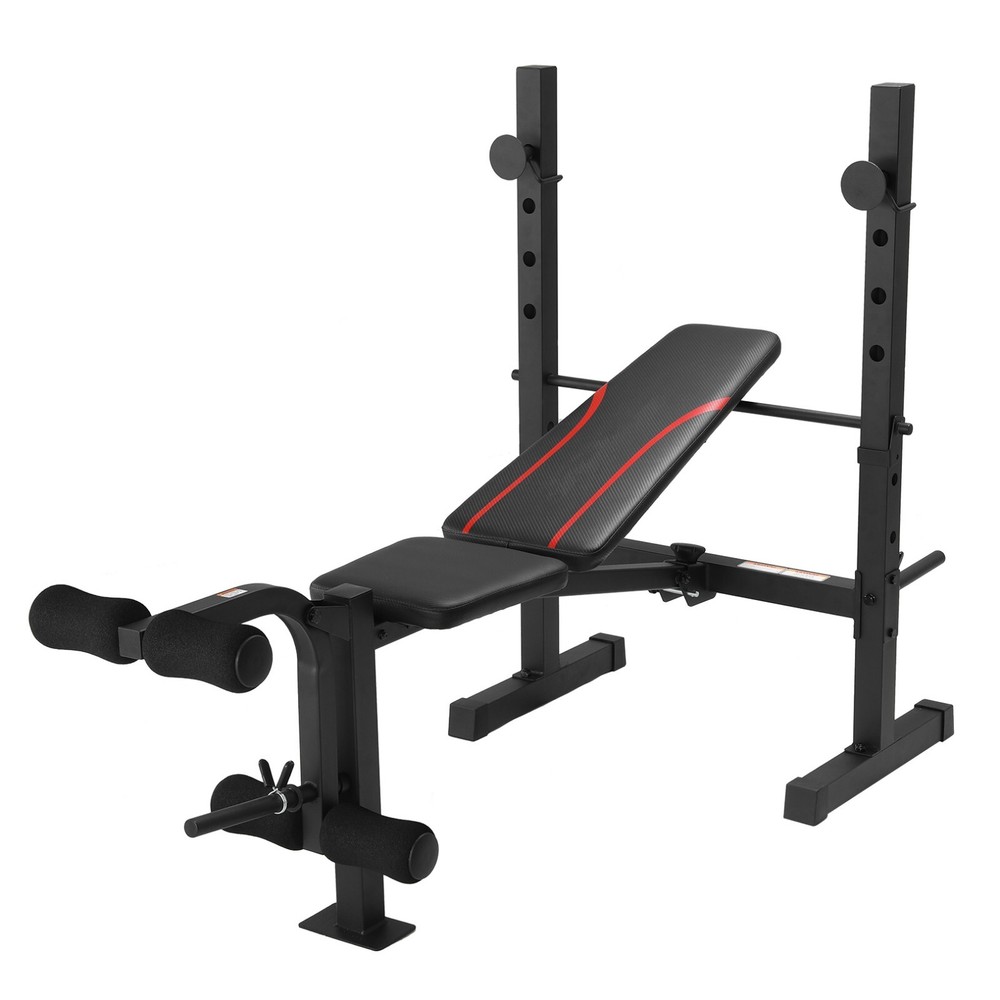 600LBS Adjustable Weight Bench Set with Squat Rack Foldable Flat Incline Decline