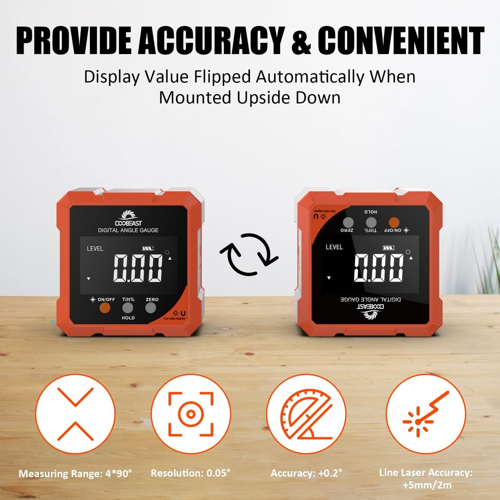 Magnetic Rechargeable Digital Angle Gauge Protractor for Woodworking