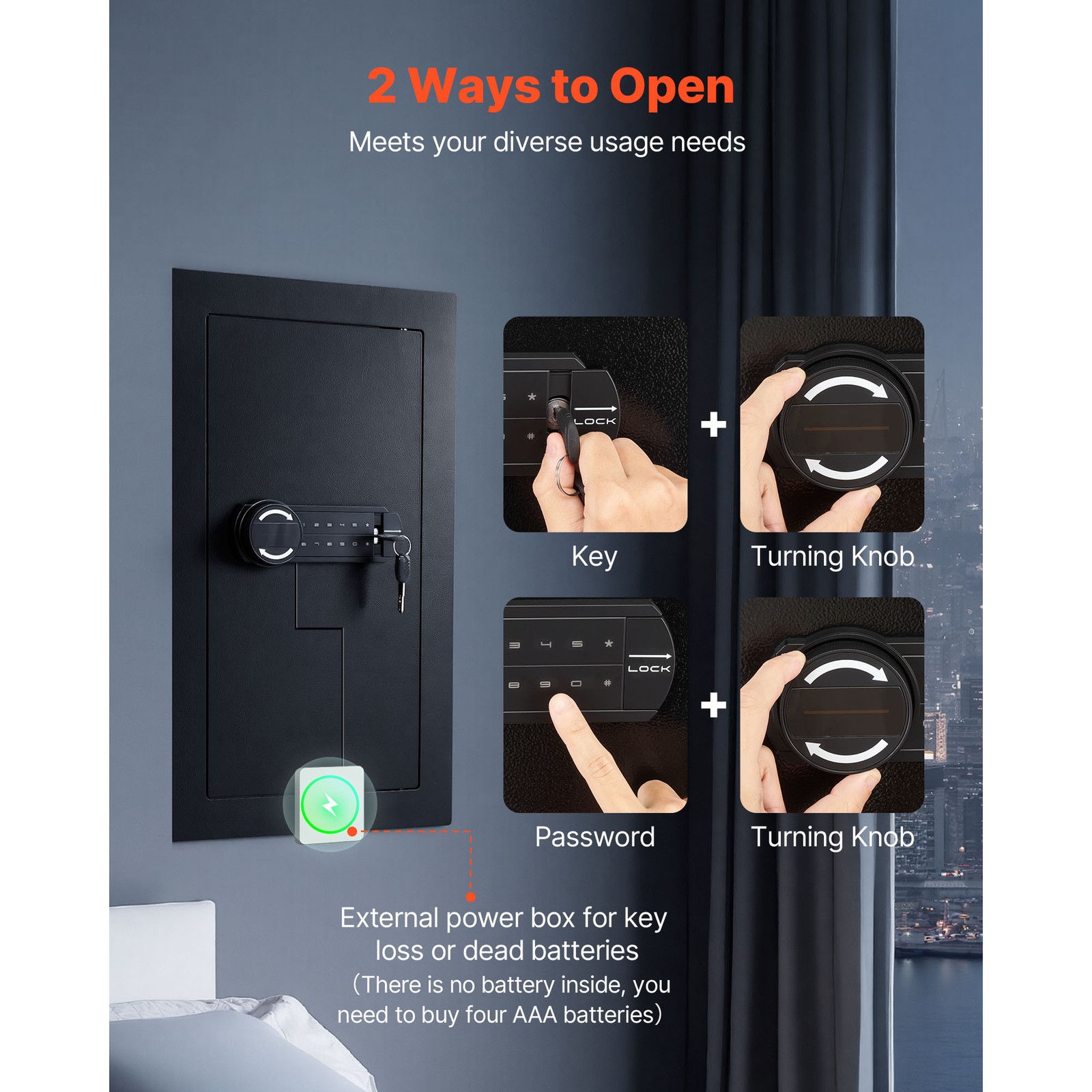 Uimoso 3-Tier Wall Safe with LED Light, Password & Key Access,Adjustable Shelves