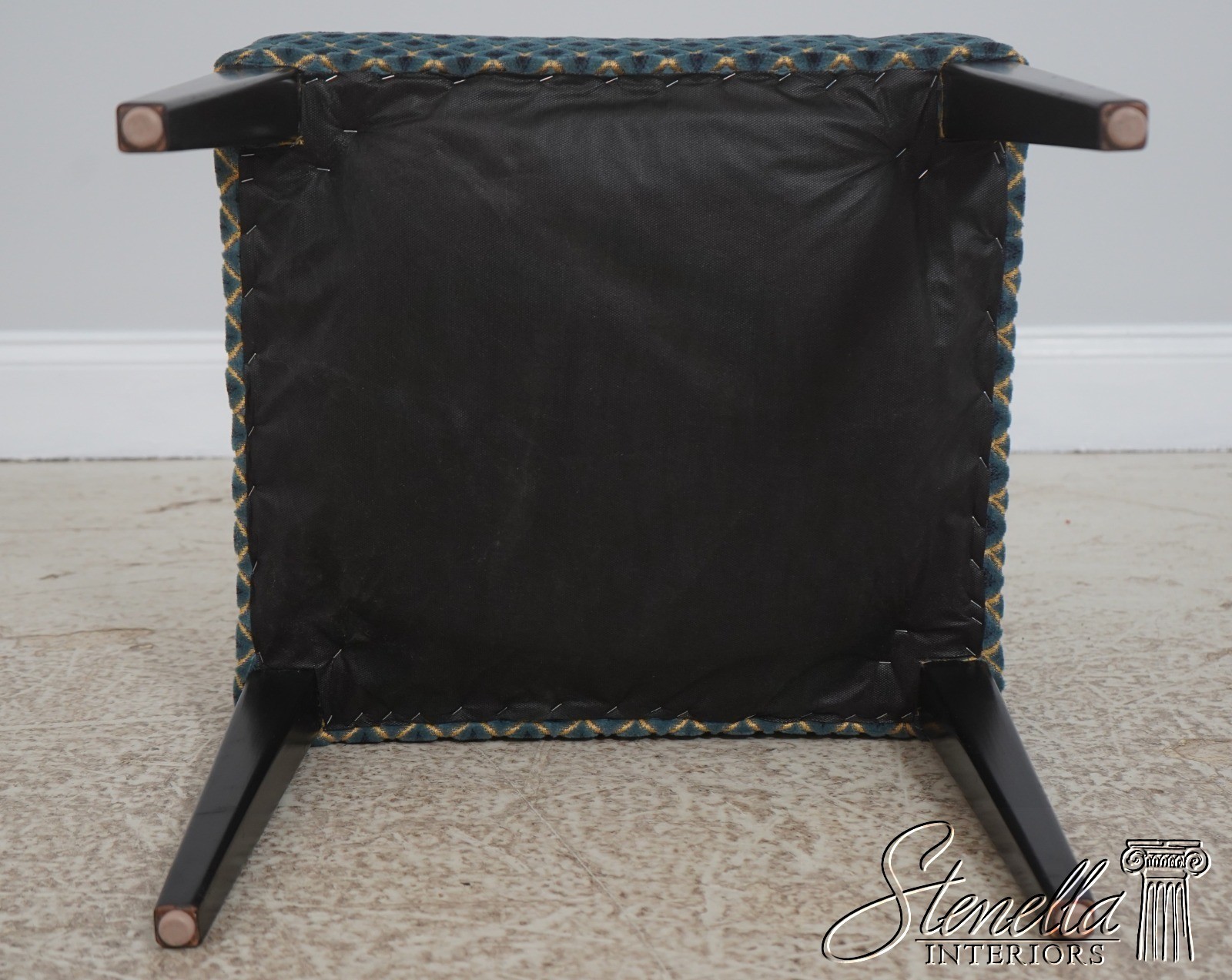 71069: Pair Modern Design Ebony Leg Upholstered Ottoman Stools