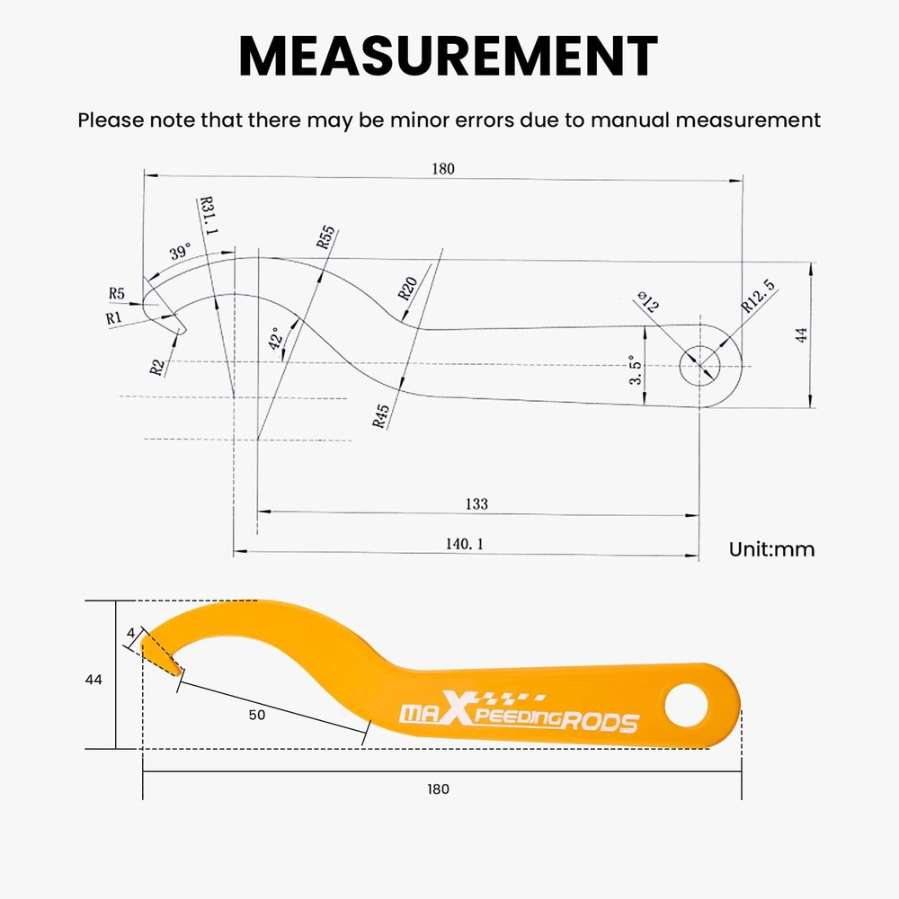 2 PCS Universal C Spanner Hook Wrench Set Coilover Spring Tool Steel Yellow