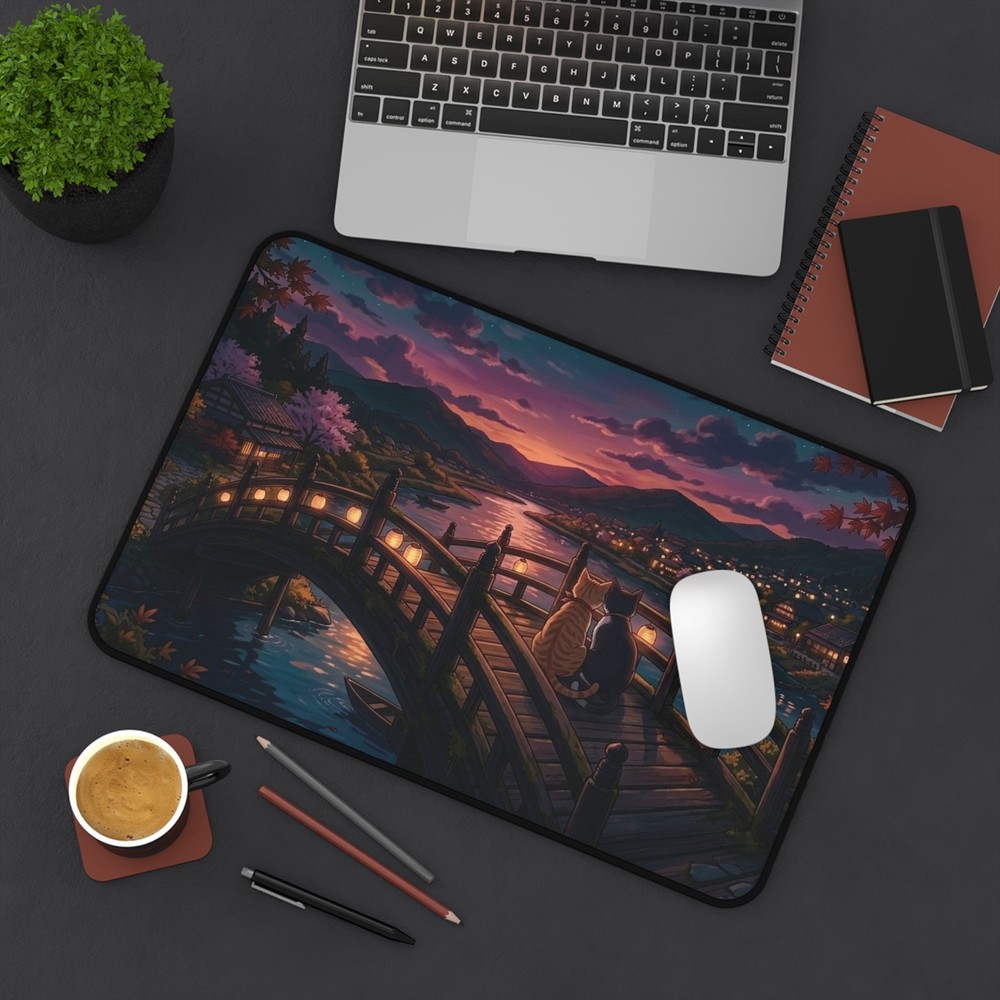 Cat at sunset Desk Mat