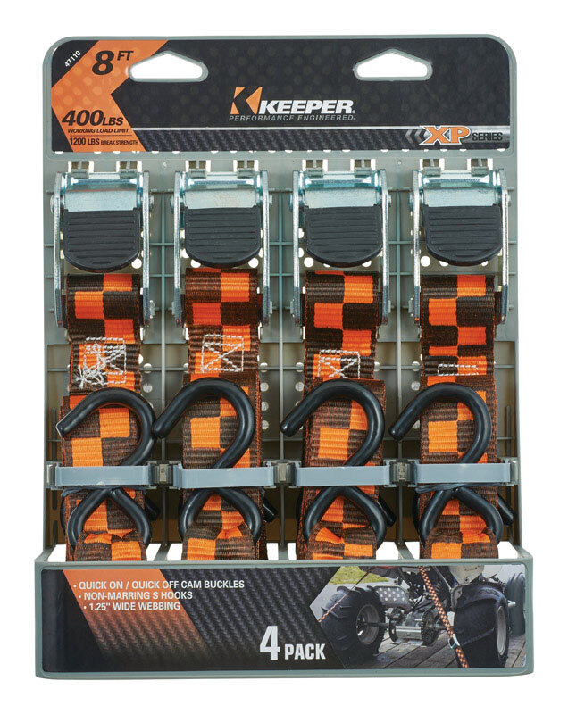 KEEPER 47110 8' Cam Buckle Tie-Down, 4 Pack