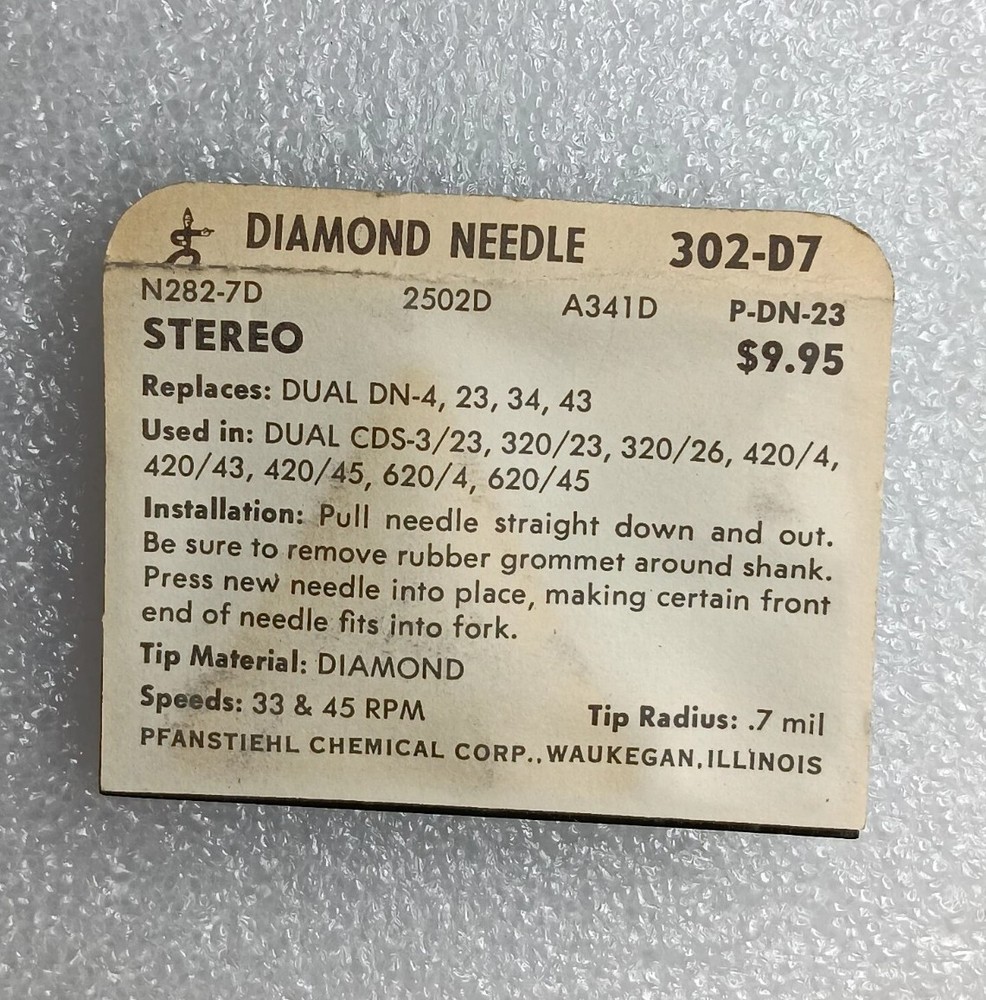 302-D7 PFANSTIEHL Diamond Phonograph Needle