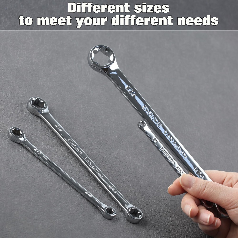 4 PCS E-Torx Wrench Set Double Box End Star Spanner E6-E24 Extra Long Tool