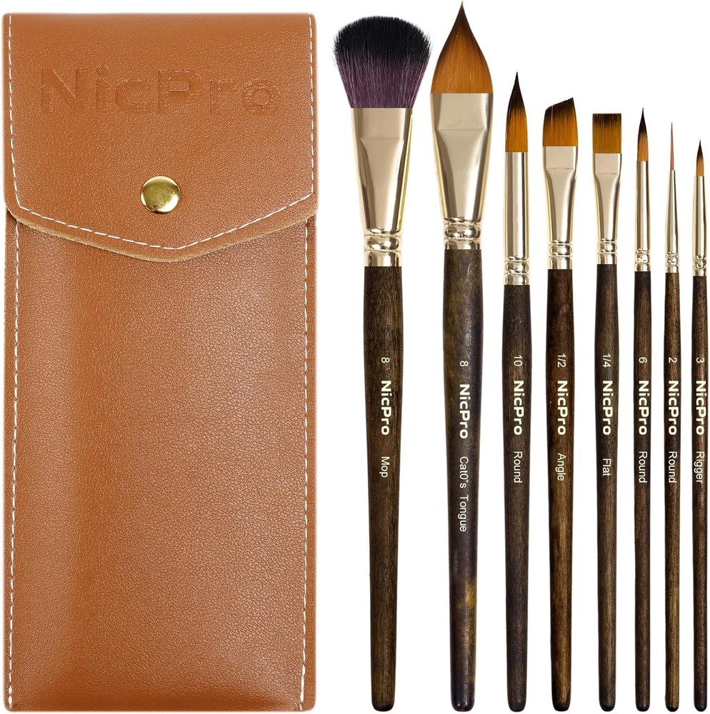 Kolinsky Sable Performance Watercolor Brushes - 8 Essential Styles for Artists