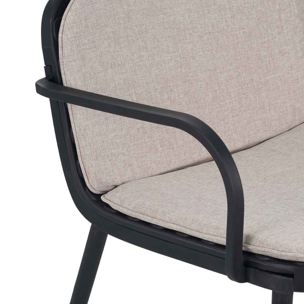 Outdoor Patio Loveseat with Weather Resistant Cushions, PP Frame, Black Beige