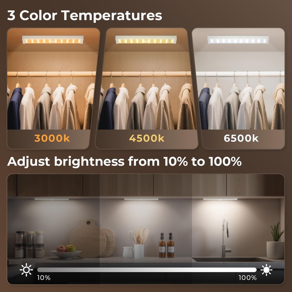 Under Cabinet Lighting, 6Pack Motion Sensor Light Indoor with 3 Color Temps, ...