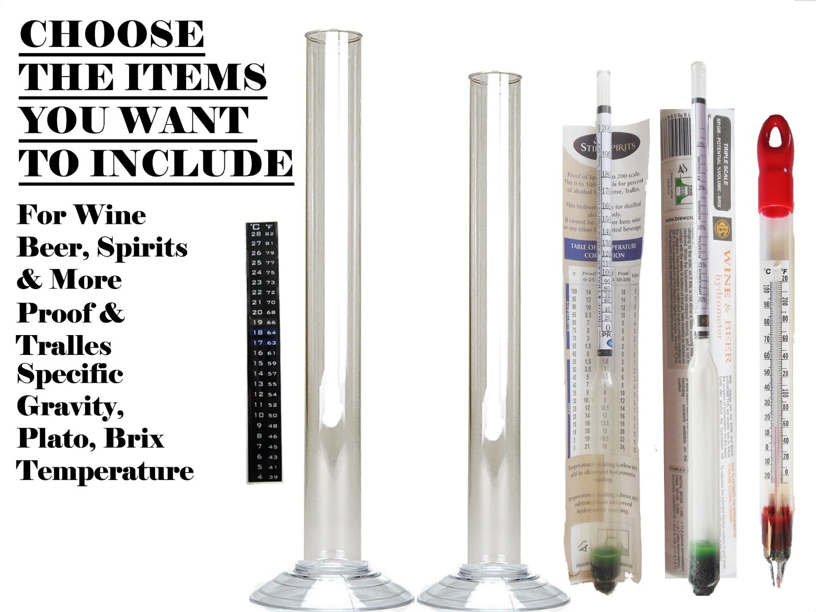 Beer Wine Moonshine Testing Kit - Thermometer Hydrometer Alcoholmeter LCD Jar