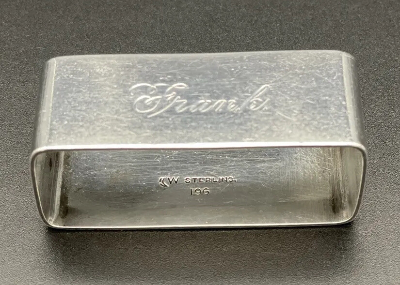 Sterling Silver Napkin Ring Engraved Name “Frank” Rectangular Form Watrous