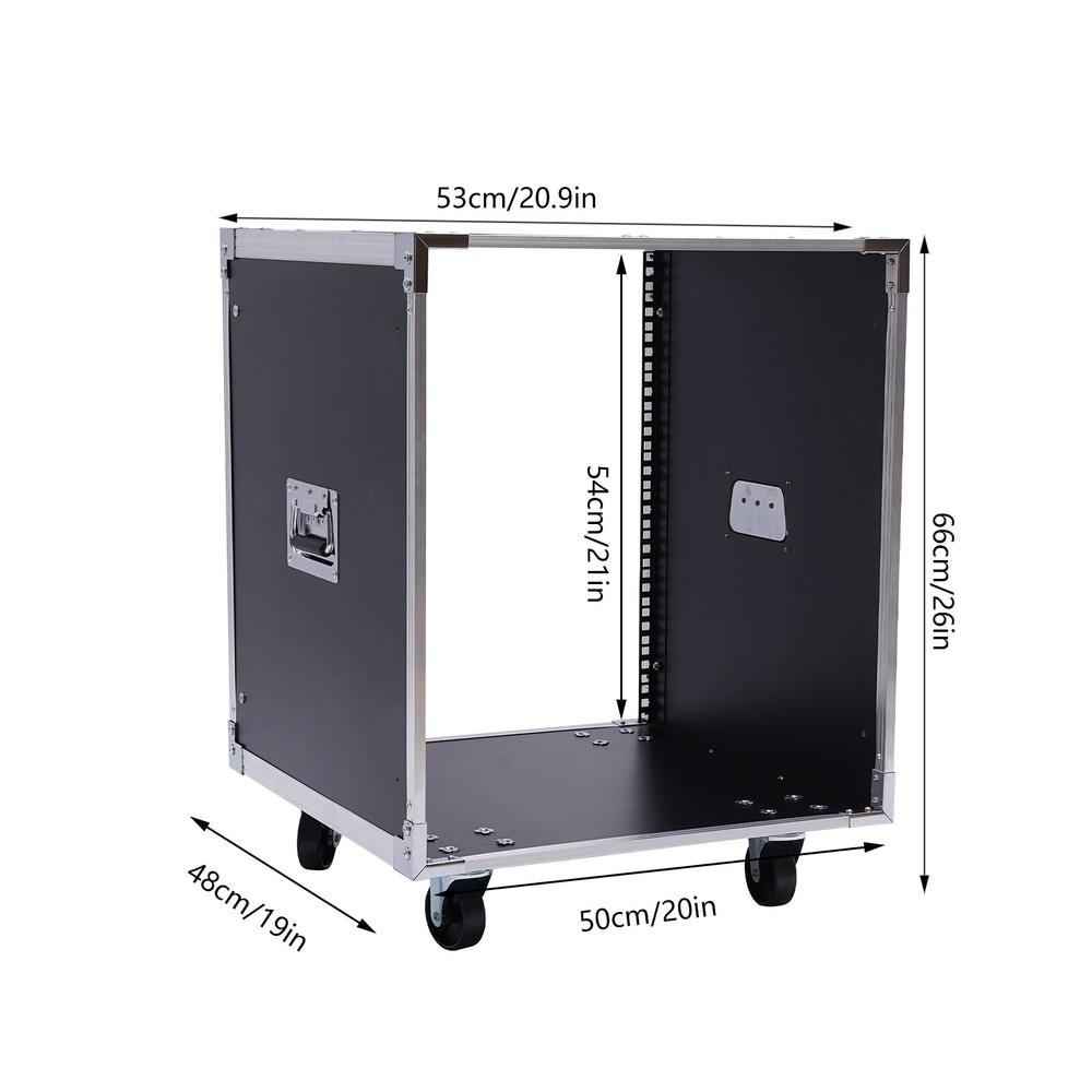 12U Cabinet Rolling Network Rack Audio Studio Video Telecom Equipment Rack Black