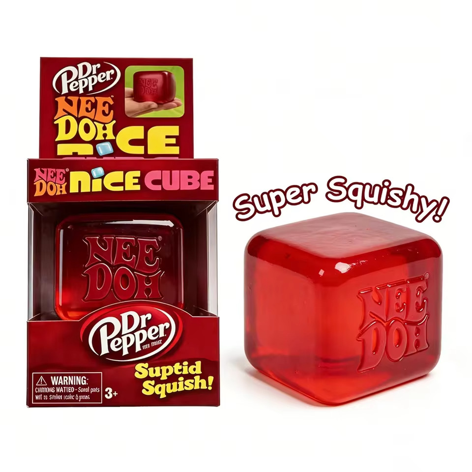 Dr Pepper x NeeDoh Nice Cube Squishy Stress Relief Toy, Soft Squeeze Fidget Cube