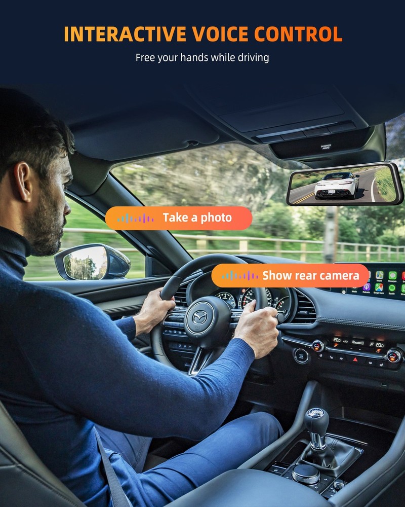 12" Mirror Dash Camera WiFi Gps Touch Screen Front & Rear Camera Voice Control