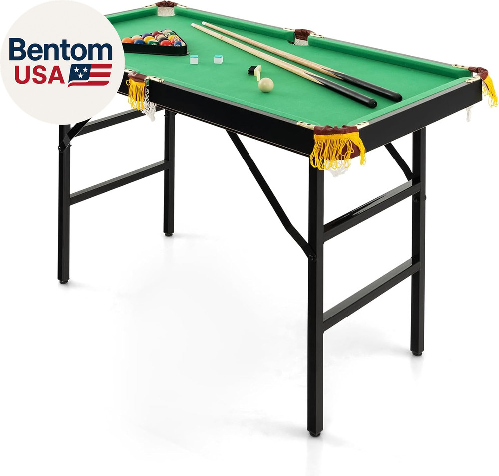 48" Pool Table, Foldable Billiards Table with 2 Cue Sticks, 16 Balls, Triangle,