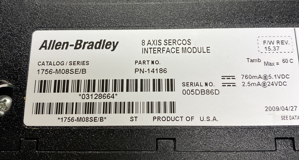 ALLEN BRADLEY,1756-M08SE,SER B 8 AXIS SERCOS INTERFACE MODULE