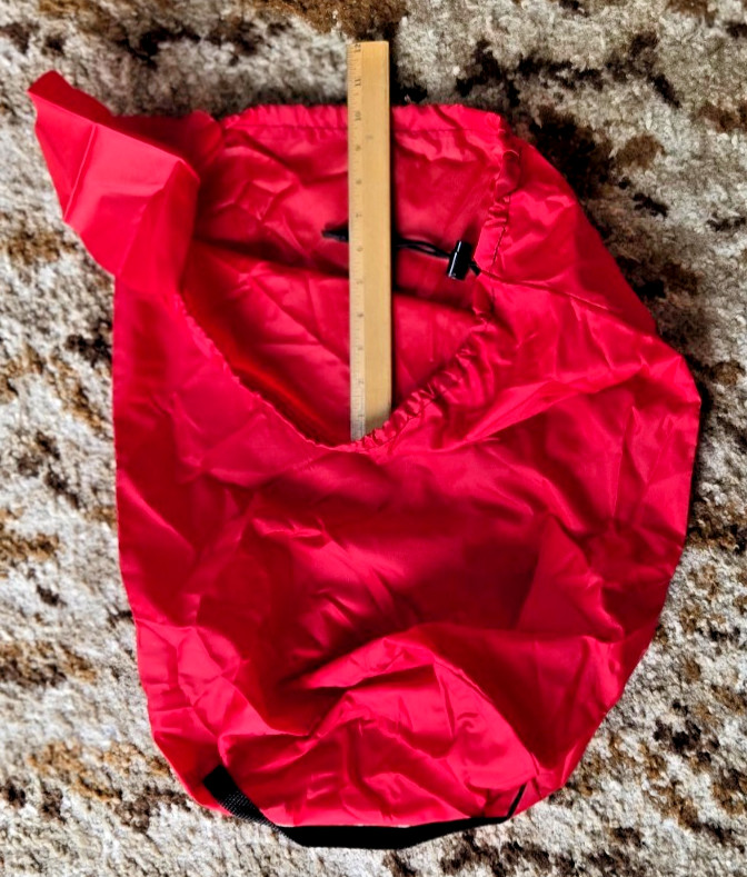 Waterproof stuff sack, red, with drawstring closure flap seal. Large.