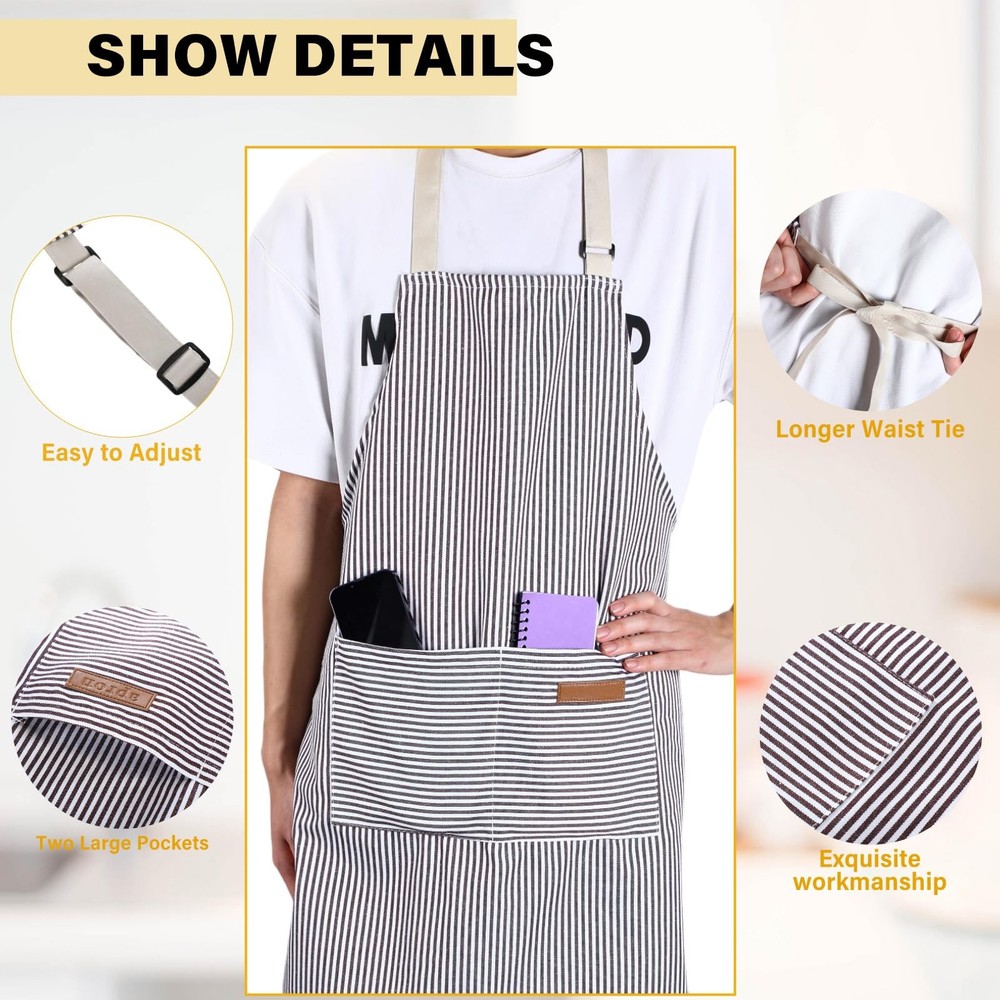 4 Pcs Kitchen Cooking Aprons with Pockets Adjustable Waterproof Baking Apron