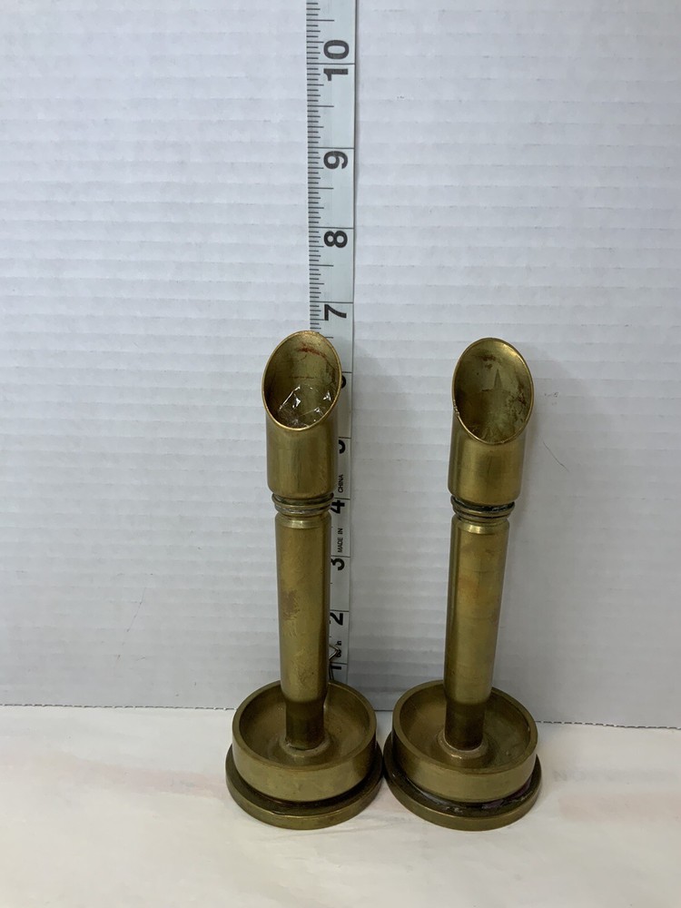 Trench Art Brass Shell Casing Candlestick Pair 6.75” Tall