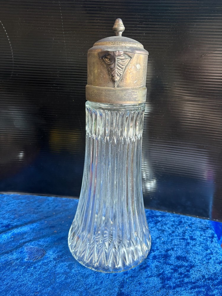 Antique Ribbed Clarot Pitcher Silver Plated Lid & Handle 14"