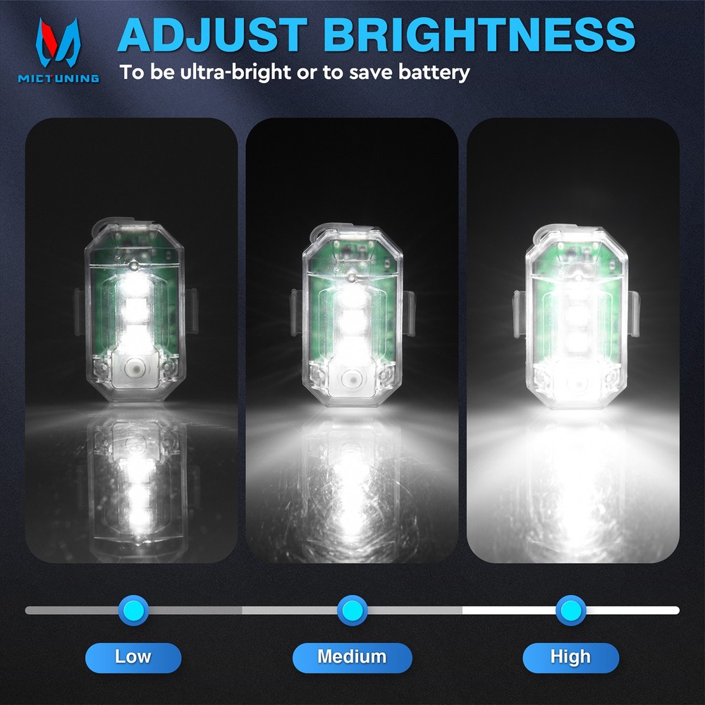 8PCS Wireless 3-LED Strobe Lights with Remote Control, 8 Colors USB Charging Car