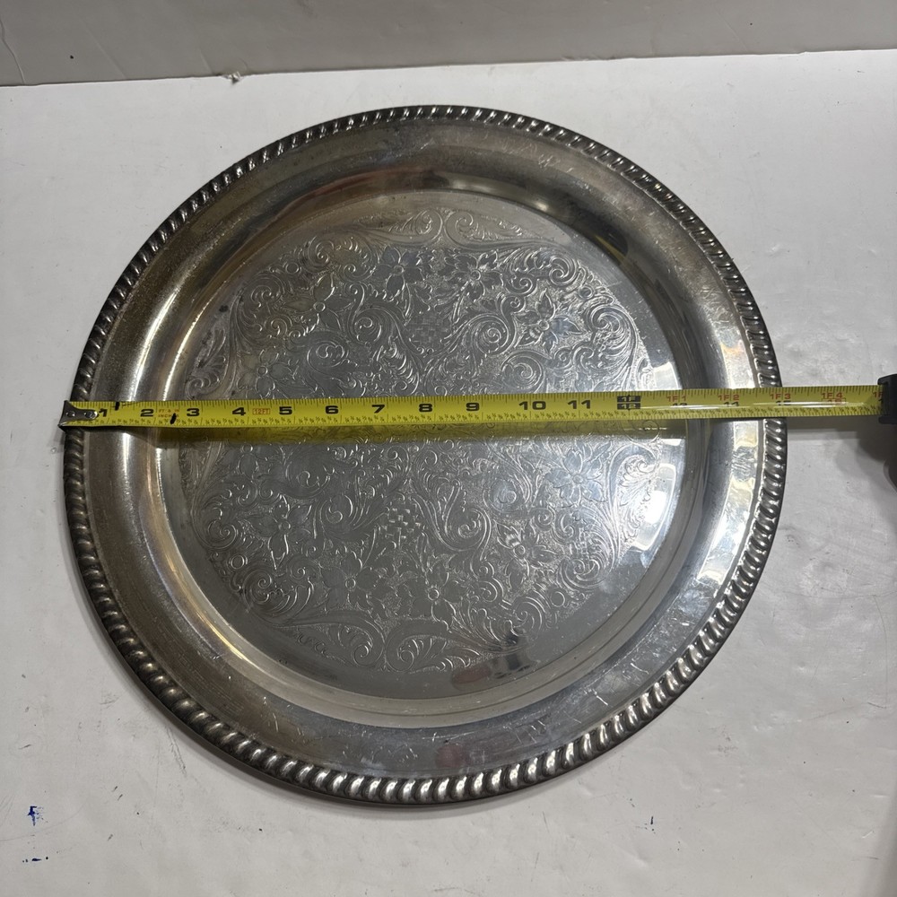 Vintage Silver Plate Serving Tray Floral Pattern 15”