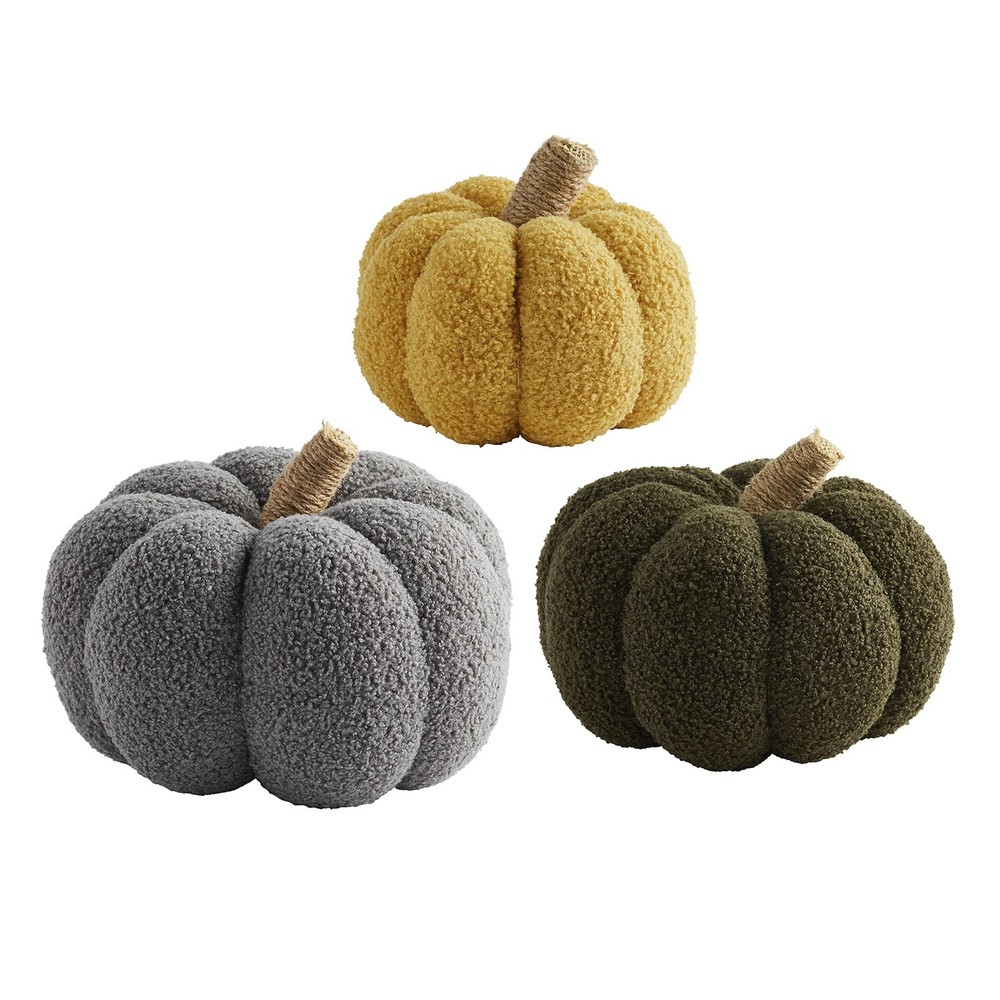 Mud Pie Shearling Fablic Pumpkin Décor, Yellow, Small
