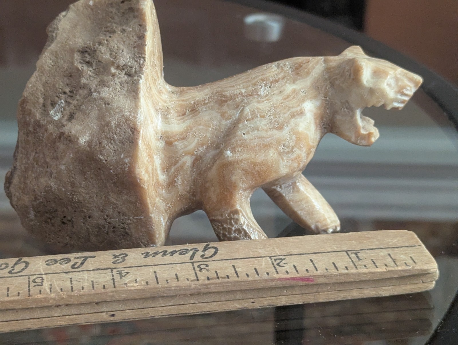 Vintage Carved Stone Panther Puma Cat Statue Figurine Mountain Lion Natural Art