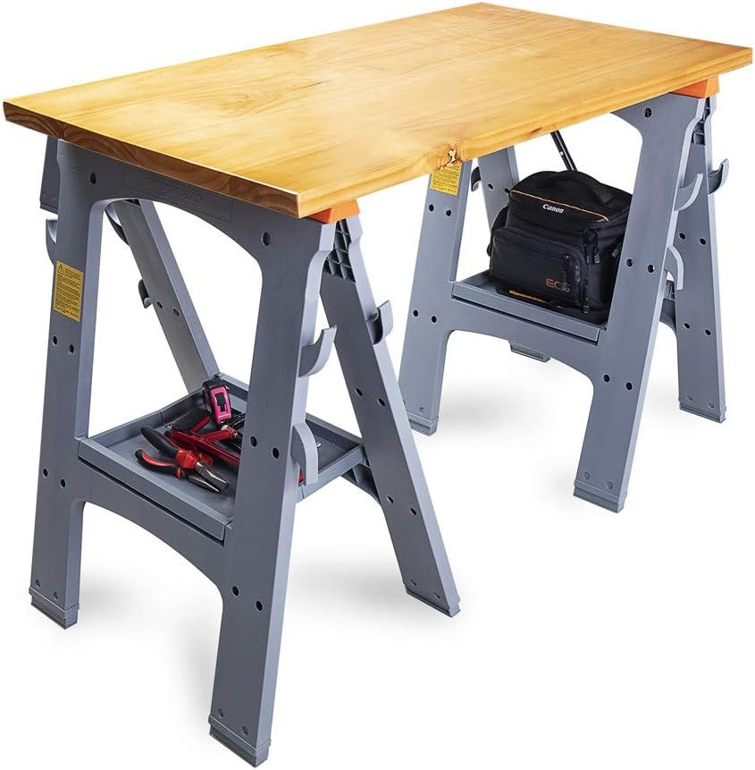 Rectangular Folding Sawhorse, Collapsible, Folds Flat, 900 Pound Capacity, Set o