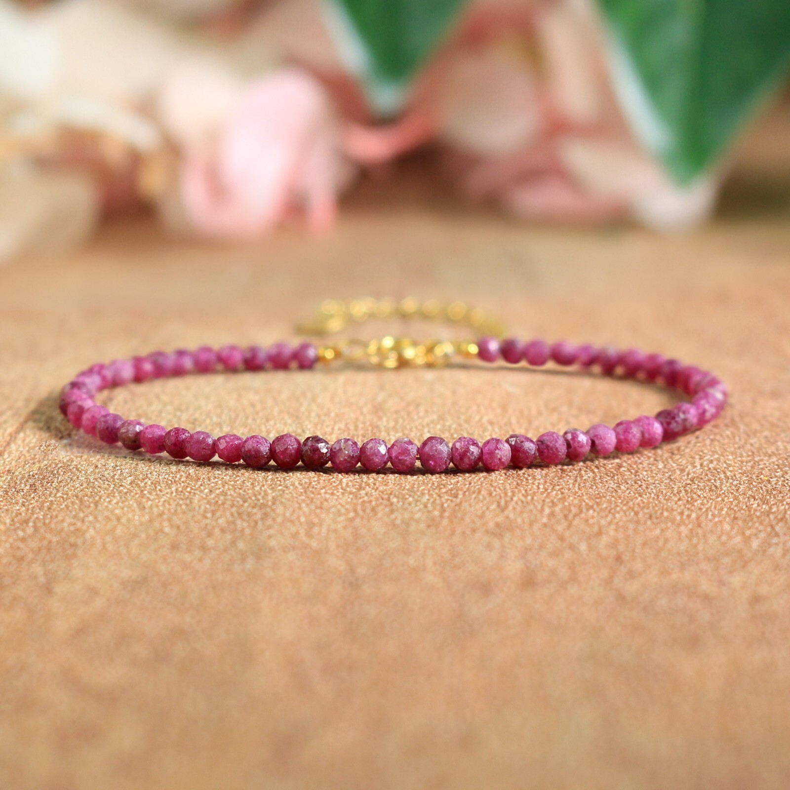 Natural Pink Tourmaline Beaded Healing Reiki Crystal Minimalist Dainty Bracelet