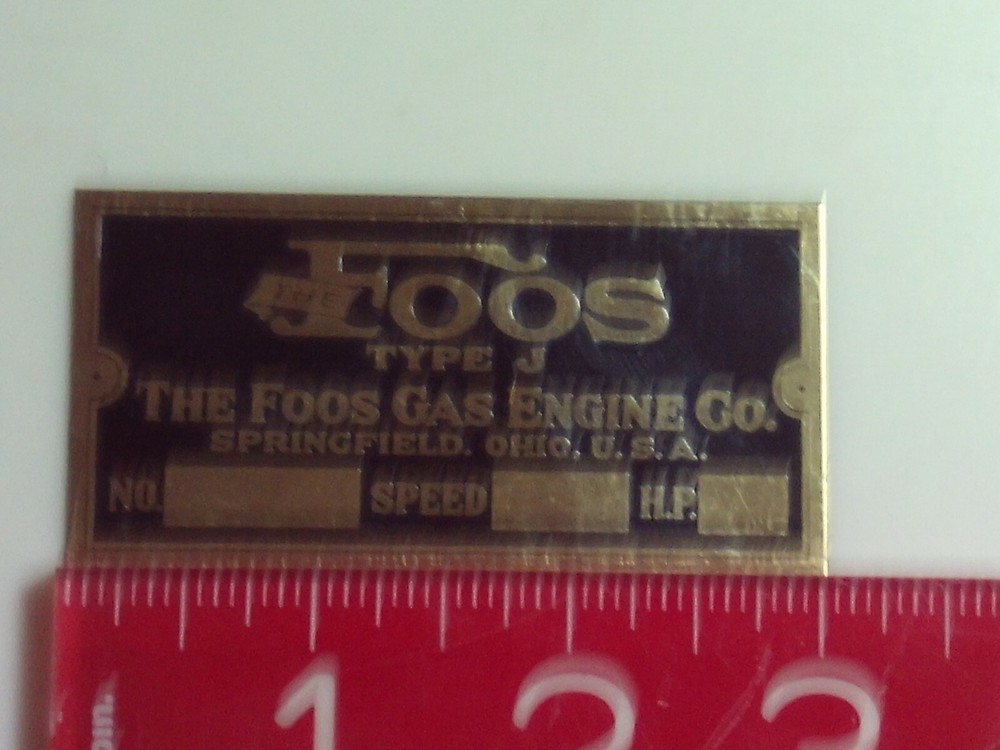 Foos Type J Engine name tag Reproduction Nameplate