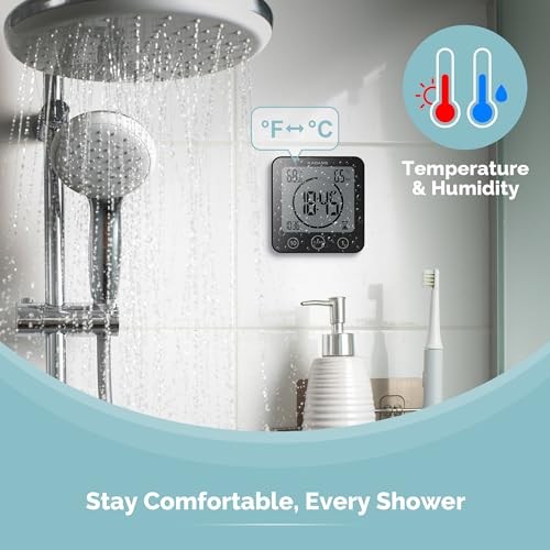 Shower Clock Waterproof Bathroom Timer – Digital Wall Clock with Black