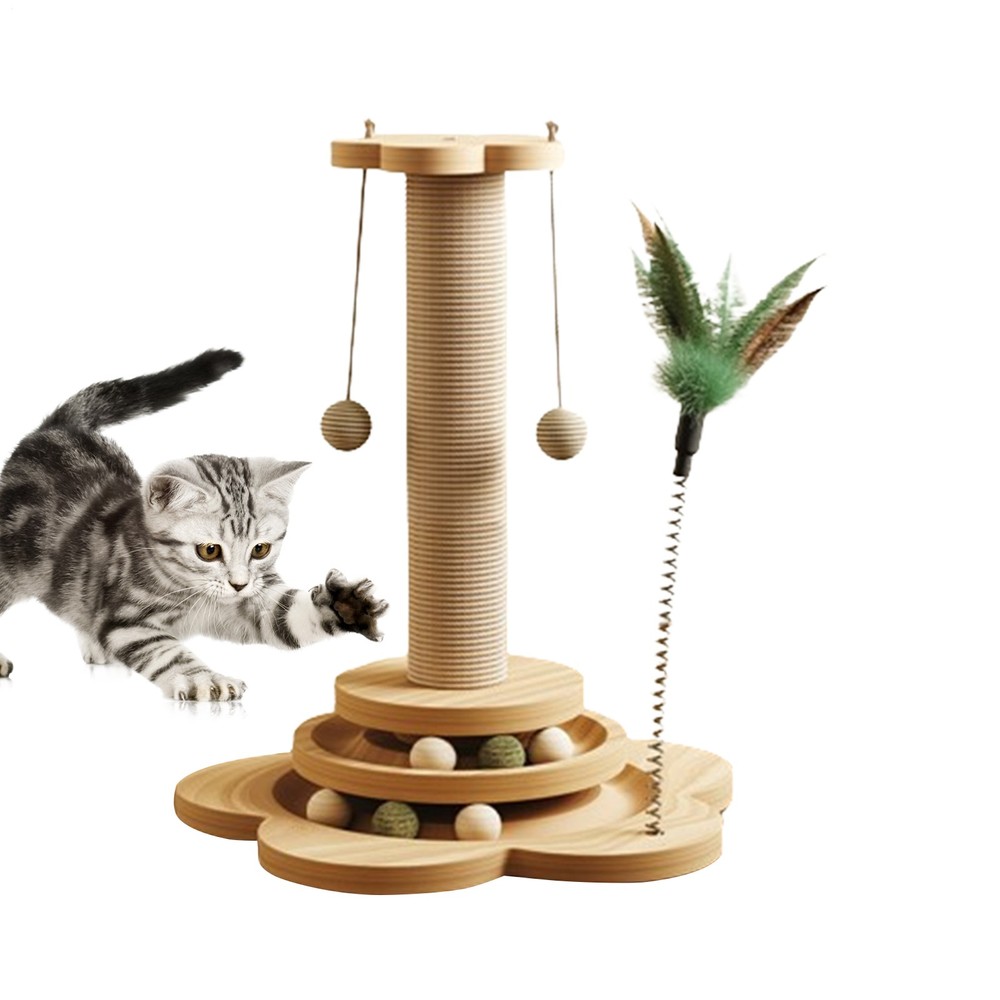 Cat Scratching Post Activity Tree Kitten Climbing Tower Pole Toy with Balls