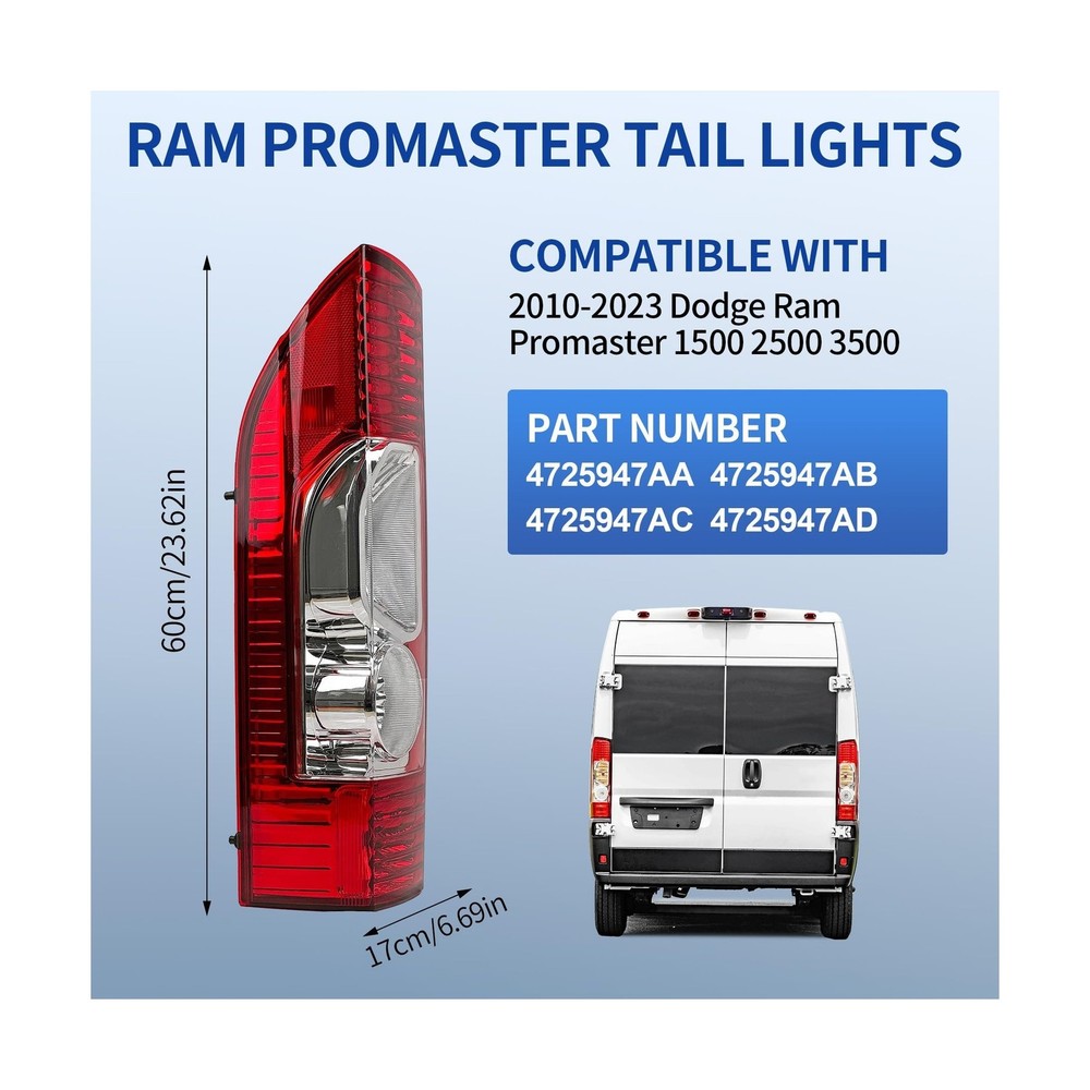 Replacement Driver Side Tail Light Without Circuit for RAM ProMaster 1500 250...